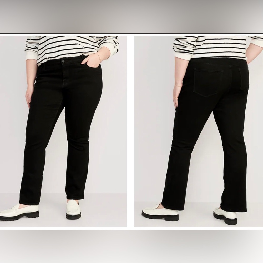 Plus-Size 26, NWT’s, Old Navy black jeans, mid-rise Kicker boot cut